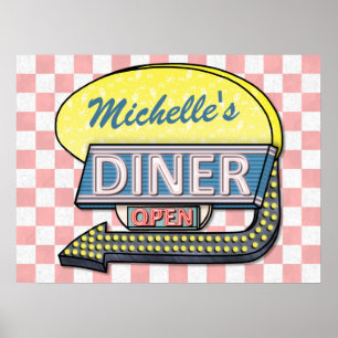 Poster Connexion Retro Diner avec flèche gauche Personnal