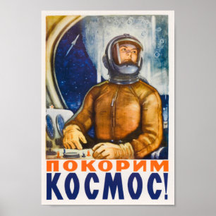 Poster Conquérons l'espace - Propagande spatiale soviétiq