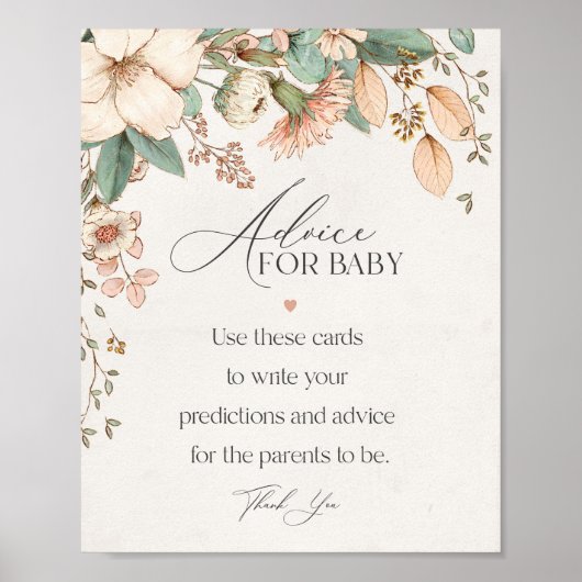 Poster conseil baby shower floral rose pour bébé (Devant)