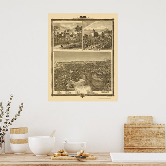 Poster Conseil Bluffs, IA Panoramic Map - 1875 (Cuisine)