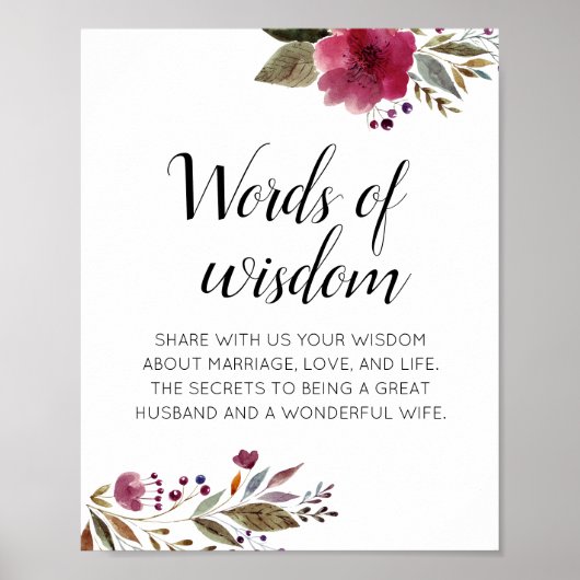 Poster Conseil mariage Mots de sagesse Bourgogne Floral (Devant)