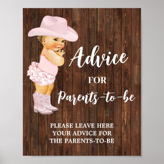 Poster Conseils aux parents pour être cowgirl Baby shower (Devant)