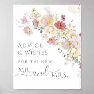 Poster Conseils de mariage aquarelle fleur sauvage violet