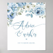 Poster Conseils et souhaits floraux bleu Dusty pour les j (Devant)