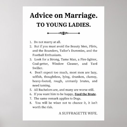 Poster Conseils Sur Le Mariage À La Jeune Dame | Funny fé (Devant)
