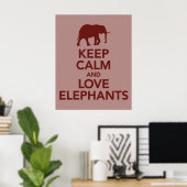 Poster Conserver le calme et l'amour Eléphants imprimer o (Bureau à domicile)