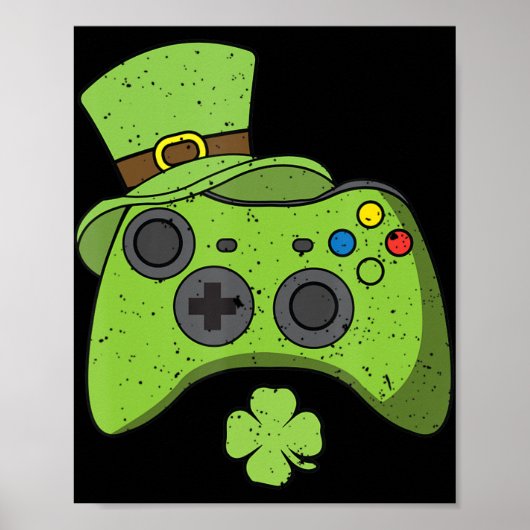 Poster Console de jeu vidéo amusant St Patricks Day Gamer (Devant)