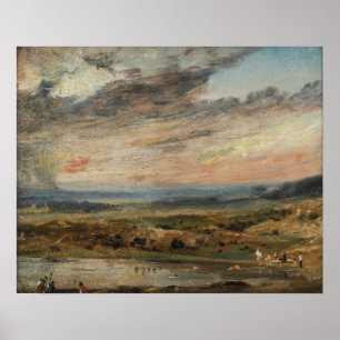 Poster Constable - Hampstead Heath avec étang et baigneur