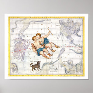Poster Constellation de Gémeaux avec le mineur de Canis,