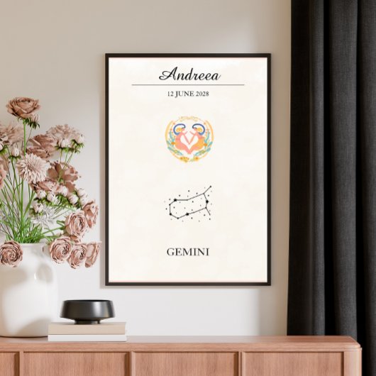 Poster Constellation du zodiaque Gémeaux Boho personnalis