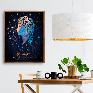 Poster Constellation Vierge Zodiaque Aquarelle Étoiles Ga