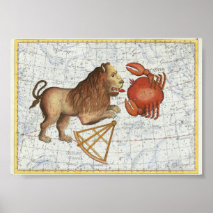 Poster Constellations Vintage Célestes Cancer & Lion