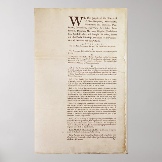 Poster Constitution des États-Unis, 1787 (Devant)