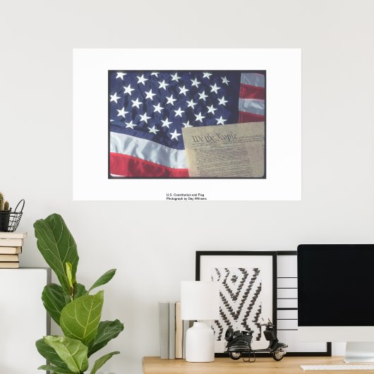 Poster Constitution et drapeau des États-Unis (Bureau à domicile)