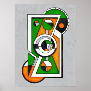 Poster Construction Bauhaus Abstraite Verte & Orange