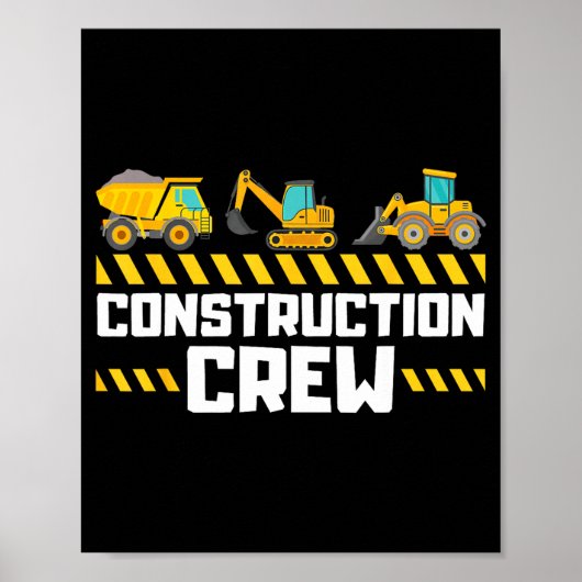 Poster Construction Crew Worker Excavator Boys Girls Kids (Devant)