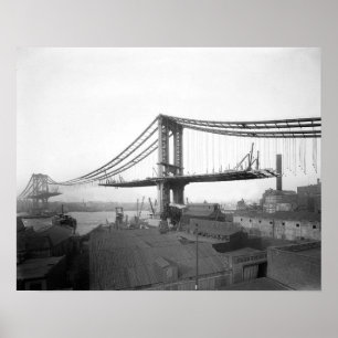 Poster Construction du pont de Manhattan, 1909. Photo anc