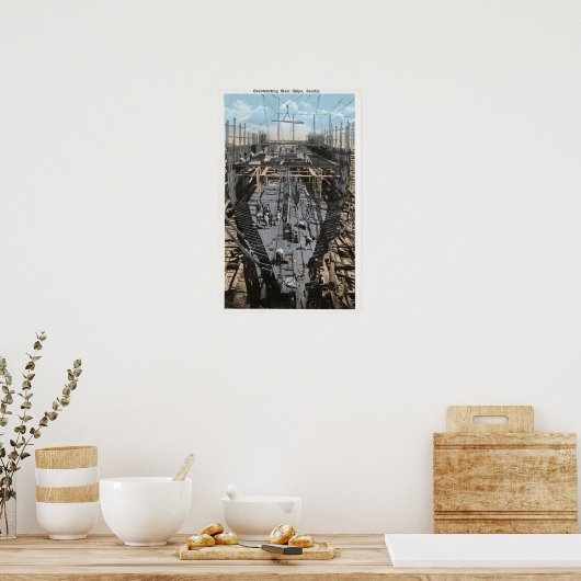 Poster Construction d'une scène de navire en acier (Cuisine)