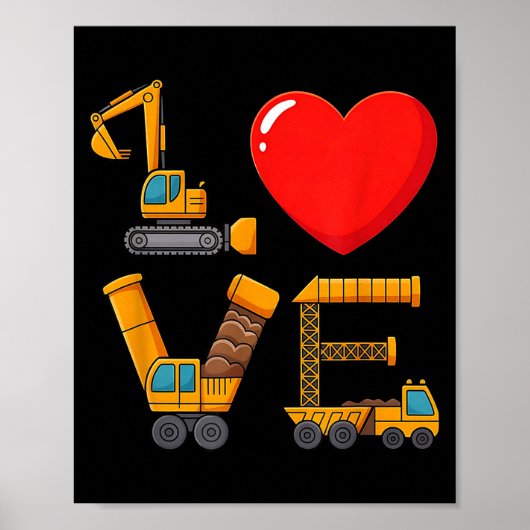 Poster Construction Valentine Love Spelled With Trucks Ex (Devant)