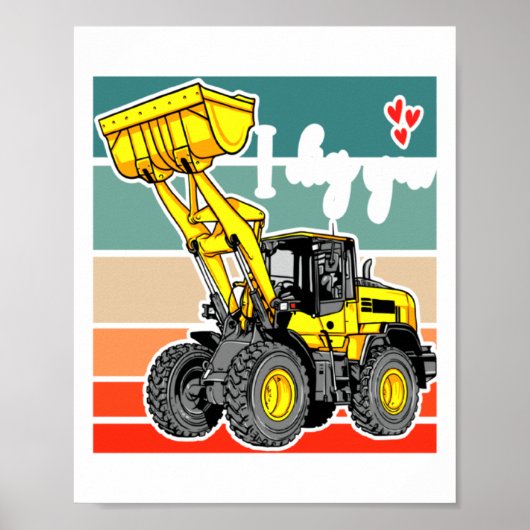Poster Construction Vehicles Valentines Hearts Excavator  (Devant)
