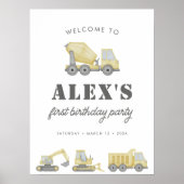 Poster Construction Véhicules Camion Garçons 1er annivers (Devant)