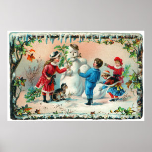 Poster Construire un bonhomme de neige c.1890