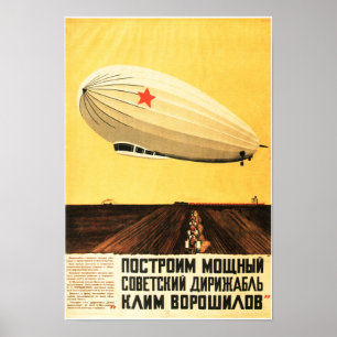 Poster CONSTRUIRE UN PUISSANT AVION Zeppelin Vintage sovi