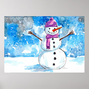 Poster Construisons un bonhomme de neige