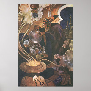 Poster Conte de fées vintage, Aladdin et la lampe magique
