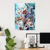 POSTER CONTE ORIENTAL DE FÉES / PRINCESSE,ROSES ROUGES ET (Bureau à domicile)