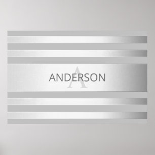 Poster Contemporain Faux Argent Ombré Rayures & Gris