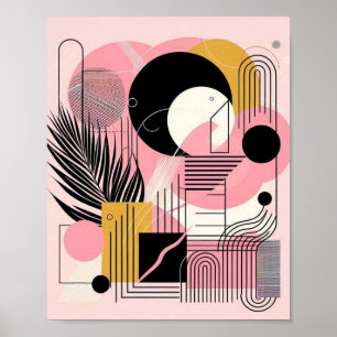 Poster Contemporain moderne Abstrait rose jaune noir