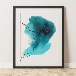 Poster Contemporain Moderne Abstrait Vert Sarcelle Noir