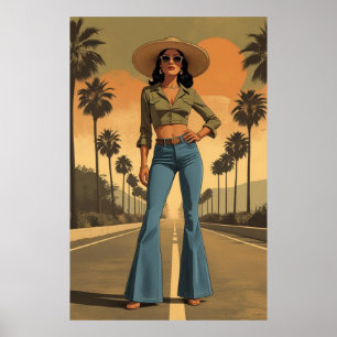Poster contenu génératif 70's Femme dans Bellbouteilles
