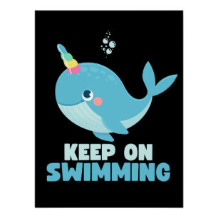 Poster Continuez à Nager Baleine Kawaii