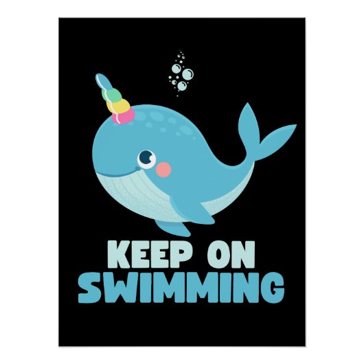 Poster Continuez à Nager Baleine Kawaii (Devant)