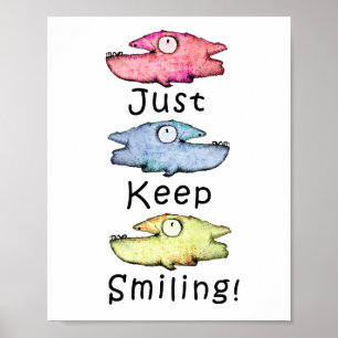 Poster Continuez à sourire ! Poisson coloré aux dents poi