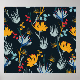 Poster Contraste Brush Floral : Noir sans joint