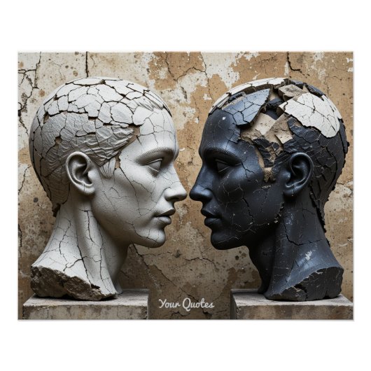 Poster Contrasting Plaster and Obsidian Busts (Devant)