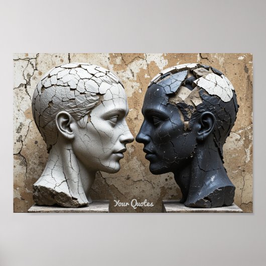 Poster Contrasting Plaster and Obsidian Busts (Devant)