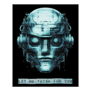 Poster Contrôle de l'esprit Cyberpunk Robot Blue Grunge