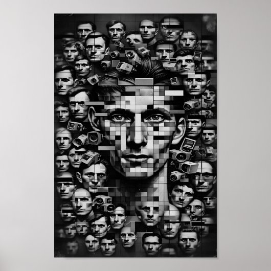 Poster Contrôle Dystopique monochrome - Liberté Fragmenté (Devant)