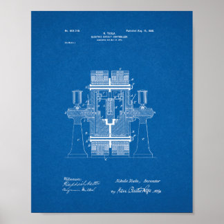 Poster Contrôleur de circuit électrique Tesla Brevet - Bl