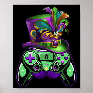 Poster Contrôleur de jeu Mardi Gras Gamers Enfants Filles