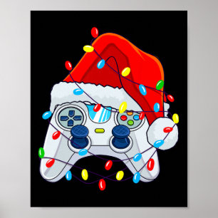 Poster Contrôleur de jeu Noël Santa Hat Gamer Boys 1