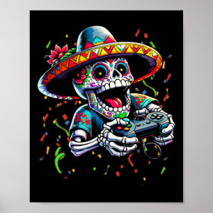 Poster Contrôleur de jeu vidéo Cinco De Mayo Crâne sucre
