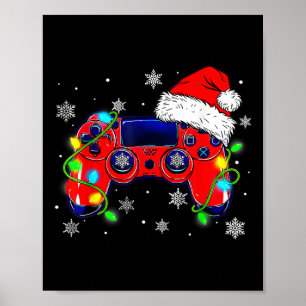 Poster Contrôleur de jeu vidéo de Noël Santa Hat Gamer Bo