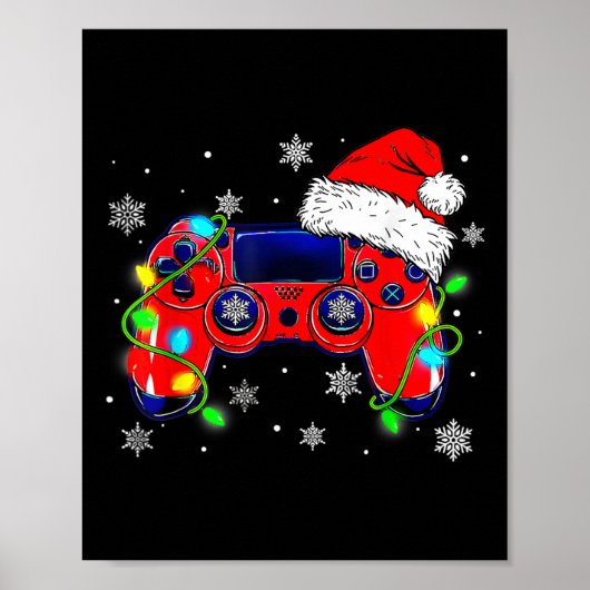 Poster Contrôleur de jeu vidéo de Noël Santa Hat Gamer Bo (Devant)