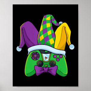 Poster Contrôleur de jeu vidéo Mardi Gras Jester Casquett