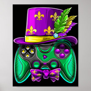 Poster Contrôleur de jeu vidéo Mardi Gras Jester Casquett